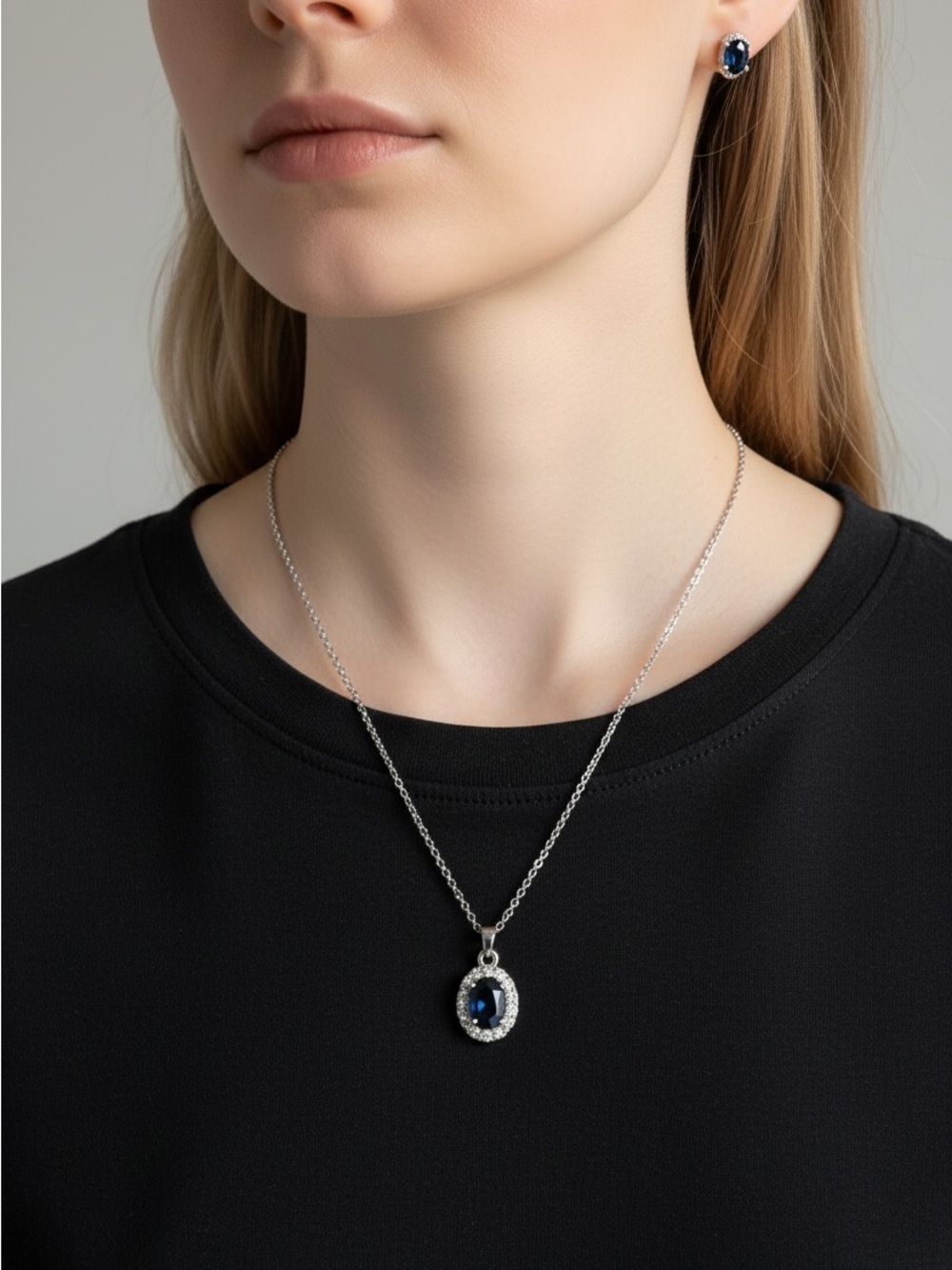 9/25 Silver Necklace with Blue Gemstone Pendant